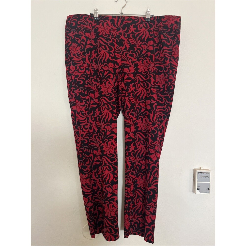 Chico's Juliet Swirl Red Black Pull On Ponte Print Ankle Pants SZ 4 20T